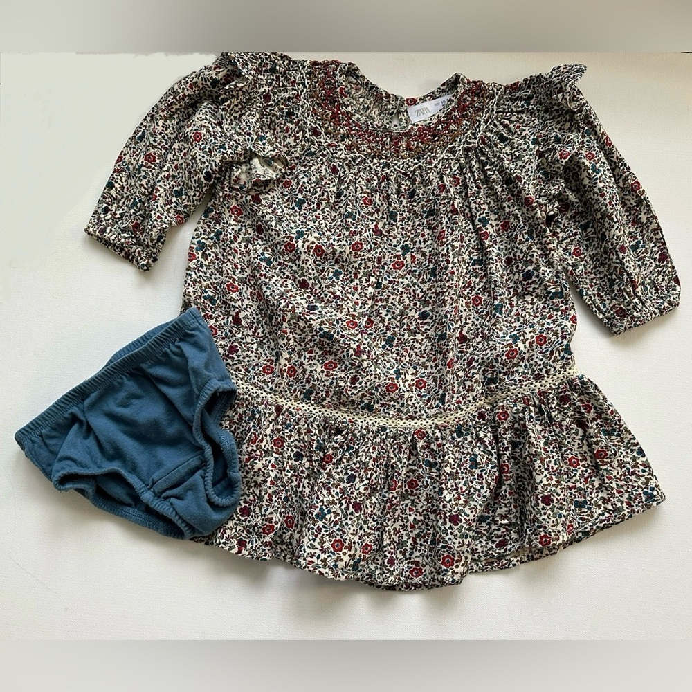 Zara girl’s embroidered printed dress and matching panty | Size 18-24m.